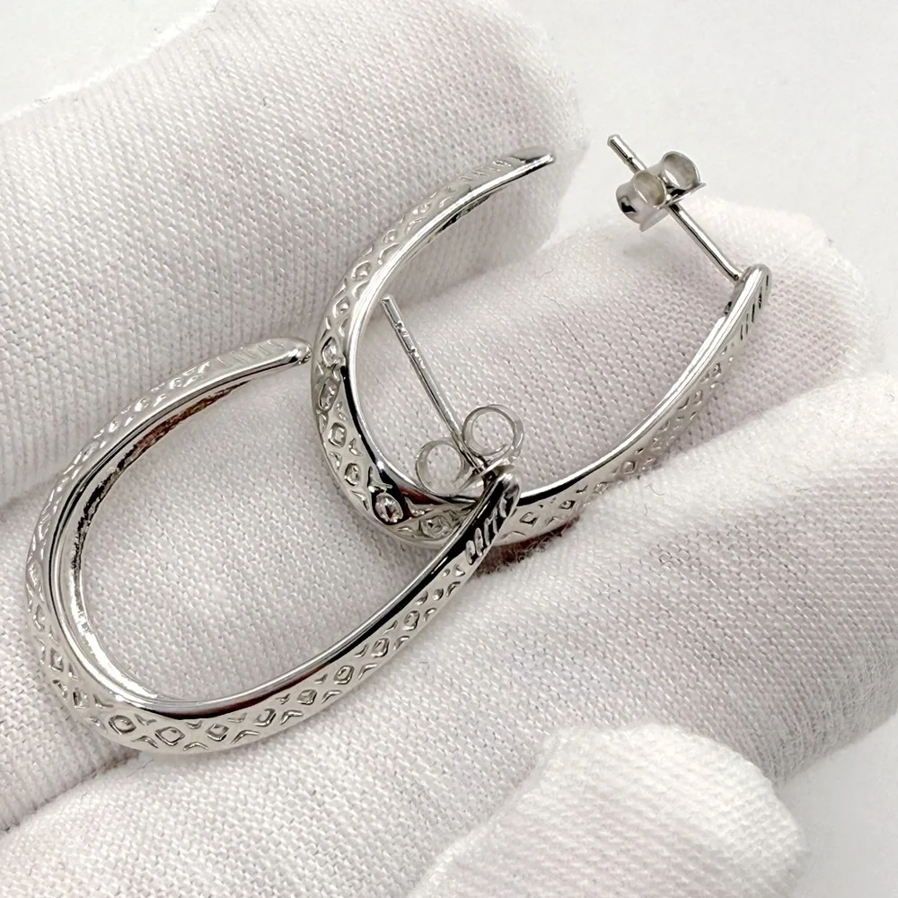 .925 Sterling Silver Design Post Hoop Earrings - Picture 4 of 16